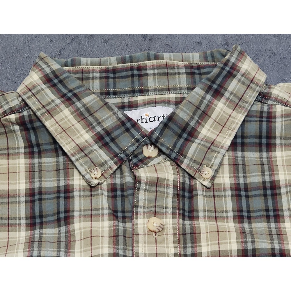 Carhartt Long Sleeve Plaid Shirt Button Down Workwear Cotton Mens Regular 2XL